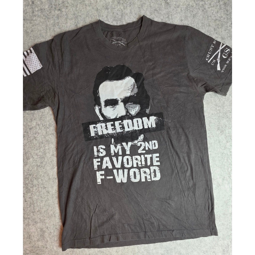 Grunt Style Mens XL Freedom 2nd Favorite F-Word Lincoln Graphic Tee Gray Shirt